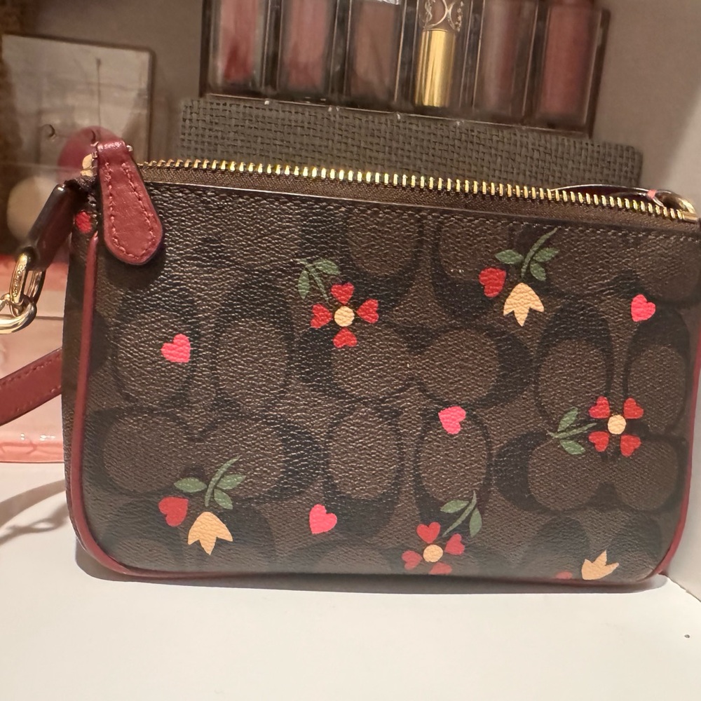 Coach Brown Floral Wristlet